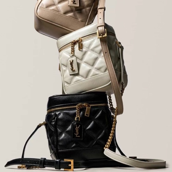 Saint Laurent Handbags - YVES SAINT LAURENT YSL Black Quilted Grain De Poudre Leather 80s Vanity Bag